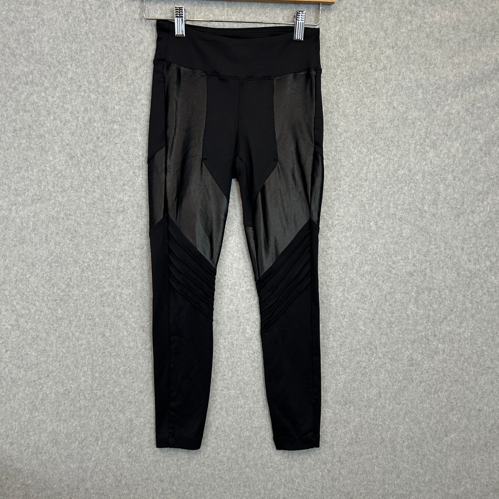 Koral Lateral High Rise Crop Leggings Black Moto Shiny Panel Gym Yoga Size Small